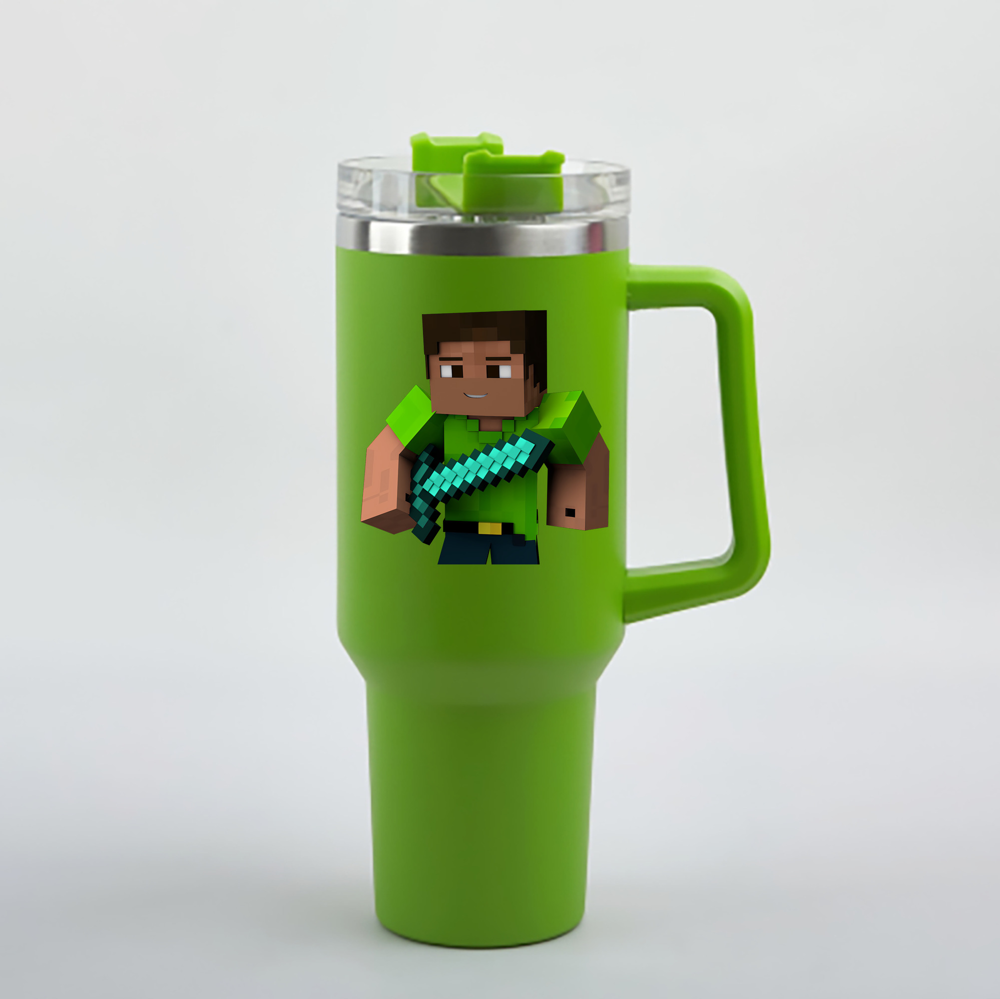 （画像用） マインクラフト ブロックの世界 Minecraft MC Block world 1200mL車用タンブラー - クリスタルステッカー（プラスチックストロー付き）